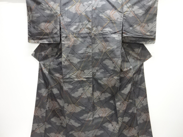 JAPANESE KIMONO / TOKAMACHI TSUMUGI / WOVEN CLOUD & GEOMETRIC PATTERN 